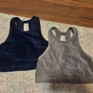 aerie Gray and Navy Racerback Sports Bra with Ribbed Trim